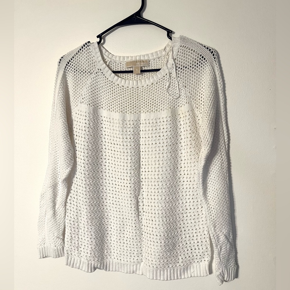 Michael Kors Women’s Size Small Open-Knit Sweater in White, Long Sleeve